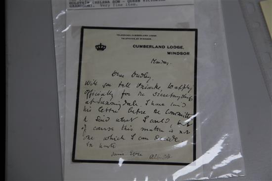 Group of signed documents- Prince Albert letter 1911, George V & Queen Mary 1917, George F. Getty 1917 and |Princess Beatrice c.1870.